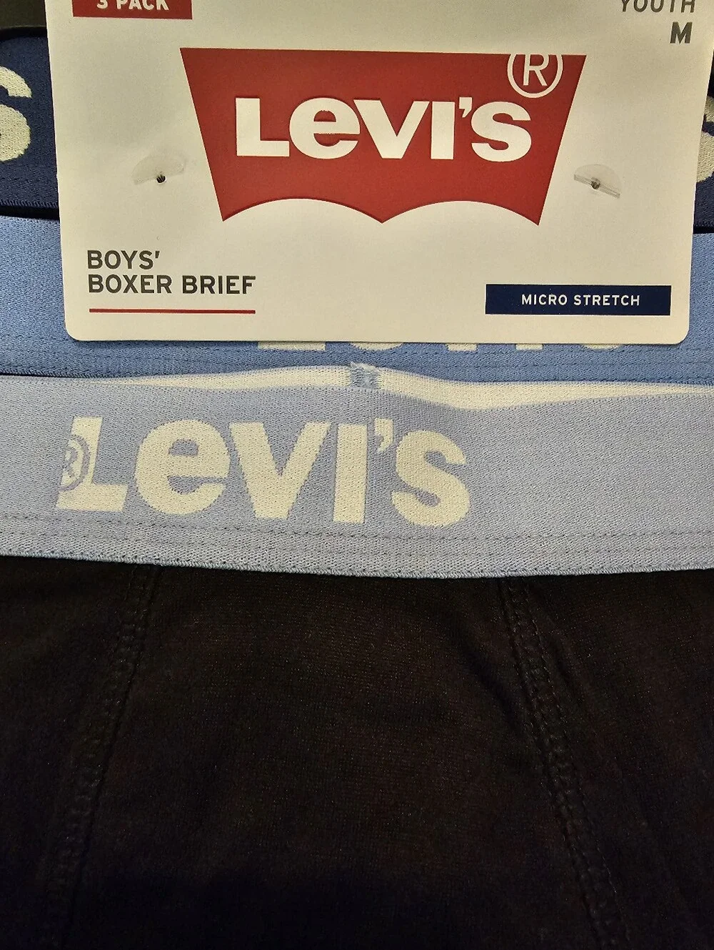 Levi's Boys' Black Boxers with Various Blue Logo Waistbands. Youth 10-12. NWT